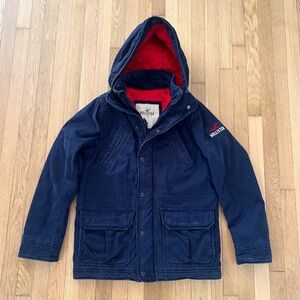 Vintage Y2K Hollister Heavyweight Jacket Quilted Hood 2000s Navy Red